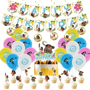 1 takım Disney Prenses Moana Tema Parti Dekorasyon Doğum Günü Afiş Kek topper Lateks balon Bebek Duş Malzemeleri Kız Doğum Günü