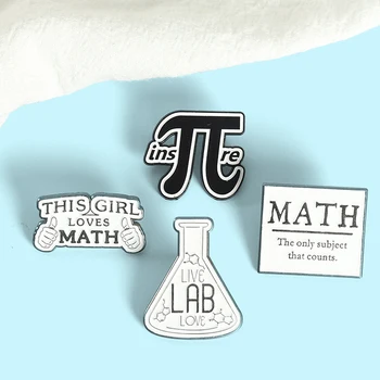 Kimya Matematik ve Bilim Metal Broş Siyah Beyaz Basit Harfler Rozeti Hediye Öğretmen Öğrencileri için Geek Pi π Emaye Pin