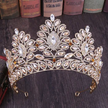 Büyük Barok Kristal Tiaras Düğün Taç Gelinler için Kadın saç aksesuarları Headpieces Prenses Pageant couronne mariage FORSEVEN
