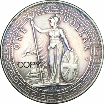 Ingiliz Ticaret Bir Dolar 1895 Hong Kong Yi Yuan Pirinç Gümüş Kaplama Kopya Paraları