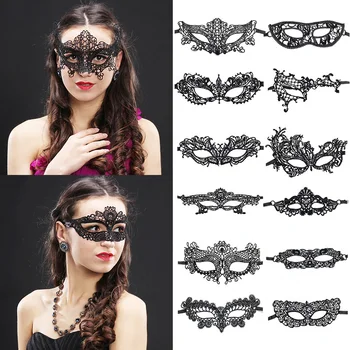 Seksi Siyah Dantel Yarım Yüz Hollow Maske Masquerade Cosplay Parti Sahne Kostüm Festivali Yetişkin Gece Kulübü kadın Gözlük