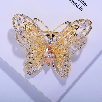Büyük Güzel Kelebek Broş Kadın Erkek Takım Elbise Kübik Zirkonya Kristal Broş İnci Pimleri Broş Ceket Kazak Korsaj Pimleri