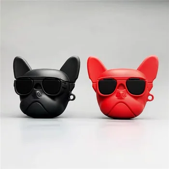 Airpods için 2 Kırmızı Siyah Sevimli fransız bulldog Kablosuz şarj silikon Kapak Apple AirPods için 1 2 bluetooth kulaklık coque