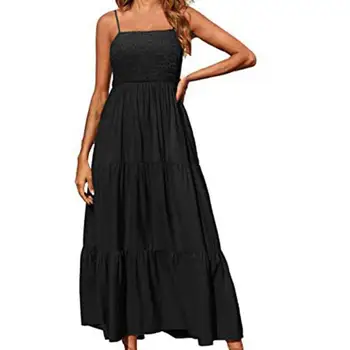Yaz elbisesi Kadınlar için Düz Renk Spagetti Kayışı Elastik Zarif Kız Elbise Günlük Giyim için Rahat Kadın Giyim Pembe XL