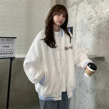 Beyaz Serin Üstleri Ceket Yüksek Sokak Sonbahar Unisex BF Gevşek Japonya Ceket Kadın Harajuku Boy Kız Temel Hip Hop Hoodie