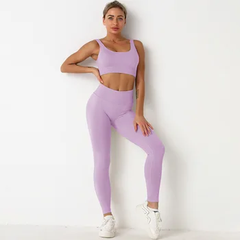 Kadın Spor Yoga Seti 2 adet Dikişsiz Spor Takım Elbise Koşu Setleri Düz Renk Üstleri Yüksek Bel Tayt Spor Setleri