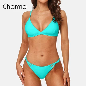 Charmo kadın Üçgen Bikini Yüksek Kesim Mayo V Boyun İki Parçalı Mayo