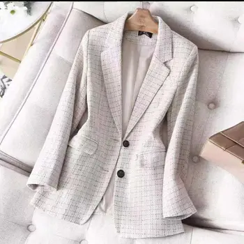 Ilkbahar Ve Sonbahar Yeni Stil Kadın Ekose Takım Elbise Ceket Çentikli Ofis Bayan Blazers Kadınlar İçin Resmi Giysi