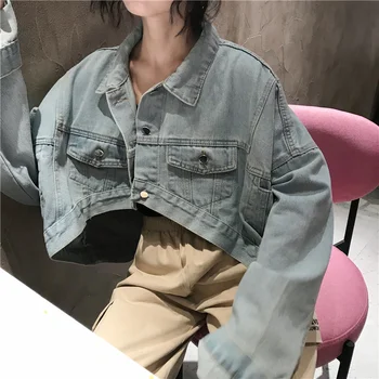 Cotday Denim Ceket Rahat Düzensiz Hem Yaka Tek Göğüslü Jean Ceketler Streetwear Sonbahar Kore Kadınlar Mavi Kısa Ceket