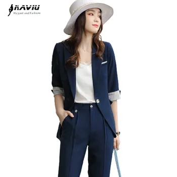 Naviu Resmi Kayısı Takım Elbise Kadın Yeni Yaz Rahat Mizaç Moda Ince Blazer Ve Pantolon Ofis Bayanlar Iş Elbisesi