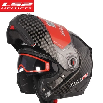 LS2 FF394 Karbon Fiber Modüler moto rcycle Kask Adam Flip Up Kasko Moto Çift Lens Yarışı capacete ECE Sertifikası