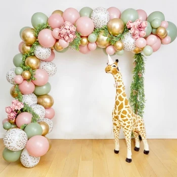 Safari Temalı Doğum Günü Partisi Balon Garland Kiti Vahşi Bir Dekorasyon Bebek Duş Kız Pembe Yeşil Leopar Baskılı Balonlar