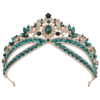 Lüks Klasik Prenses Yeşil Kristal Tiara Taçlar Queens Retro Düğün saç aksesuarları Gelin Tiaras ve Taçlar