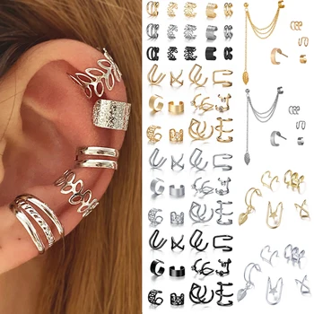 Altın Gümüş Renk Yapraklar Kulak Manşetleri kulak klipsi Küpe Kadınlar için Basit C Küpe Piercing Olmadan moda takı Hediye