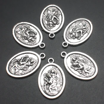 10 adet Gümüş Kaplama St. Christopher Metal Etiket Alaşım Kolye DIY Charms Kolye Bilezik Takı El Sanatları Yapımı 26 * 16mm A503