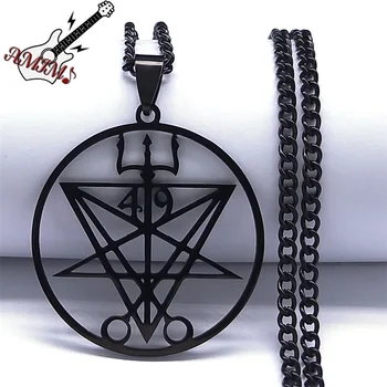 Şeytani Ters Gizli Pentagram Kolye Paslanmaz Çelik Siyah Renk Gotik Şeytan Çatal Kolye Takı yaka hombre N4632S0