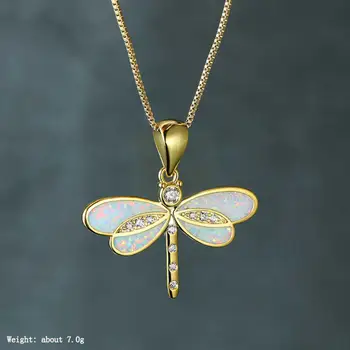 Zarif yusufçuk kolye Altın Kaplama Simüle Opal Zirkon Yusufçuk Kolye Kolye Takı Kadınlar İçin Düğün Parti Gi U2M8