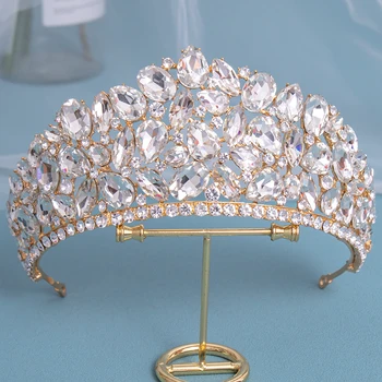 Barok Düğün Kafa Bandı Kristal Gelin Taçlar ve Çelenkler Altın saç takı Aksesuarları Kadın Taklidi Şapkalar Kraliçe Diadem