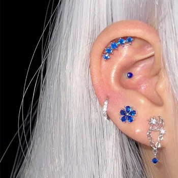 Mavi Zirkonya Helix Piercing Küpe Düz Kabuklu Daith Kalp Yıldız Kulak Piercing Kristal Vücut Piercing Takı bilyeli cıvata Tasarım