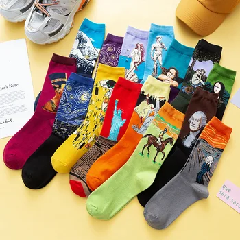 Unisex Çorap Kadın Erkek Yağlıboya Çorap Van Gogh Manzara Venüs Komik pamuklu tüp çorap Retro Sanat Harajuku Kadın Kız Çorap