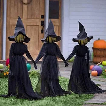 Cadılar bayramı Açık Büyük Light Up Cadılar Süslemeleri Parti Bahçe Parlayan Cadı Kafası Korkunç Hayalet Dekor El Ele Tutuşarak Korku Prop