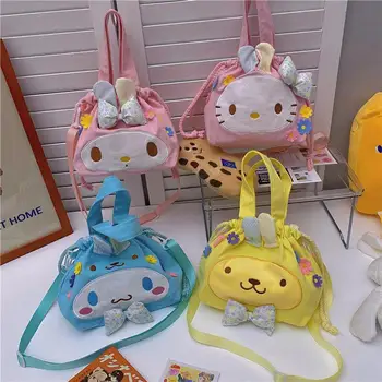 Sanrio Hello Kitty My Melody Cinnamoroll Pompompurin Tote Çanta Kız Kawaii Karikatür Eğimli Omuz Çantası Sevimli Öğle Yemeği saklama çantası