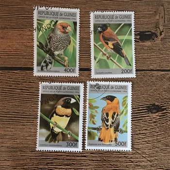 4 Adet / takım Gine Posta Pulları 1996 Kuşlar Kullanılan Posta İşaretli Posta Pulları Toplamak için