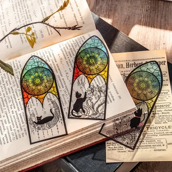 6 adet / paket PET Yaratıcı Imleri helia'nın Günlük Siyah Kedi Ay Kilise Kar Tanesi Edebiyat Sanat Kitapları Kart