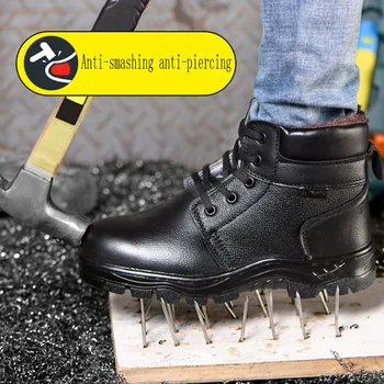 2019 kış Yüksek Yardım Emek Koruma Pamuk erkek ayakkabıları Anti-smashing iş ayakkabısı Çelik Kafa İnek Derisi erkek Pamuk güvenlik ayakkabıları