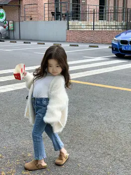 Çocuk Giyim 2022 Sonbahar Kış Yeni Moda Kore Tarzı Kız Yumuşak Örgü Kazak Ceket Bebek Uzun Kollu Rahat Hırka