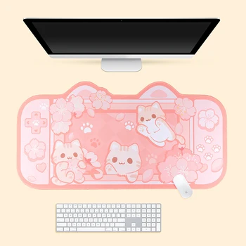 Ekstra Büyük Kawaii Oyun Mouse Pad Sevimli Pastel Pembe Sakura Kedi XXL Büyük sümen Su Geçirmez Kaymaz Dizüstü Bilgisayar Masası Aksesuarları