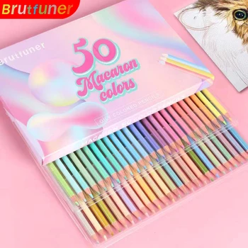 Brutfuner Macaron 50 Renk Renkli Kalem Profesyonel Premium Yağlı Çizim Kalemleri 80 renkli Kalemler Sanat Malzemeleri Hediye