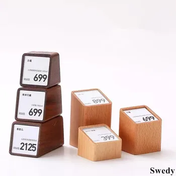 Mini Ahşap Burcu Tutucu Ekran Standı Masa Numarası Yer kart tutucu Küçük Fiyat Etiketi karton kutu Etiketleri