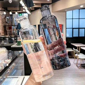 500ml Zaman İşareti Su Şişesi Yaratıcı Büyük Kapasiteli Sızdırmaz ve Damla Geçirmez Plastik İçecek Bardağı Yürüyüş Spor içme suyu şişesi