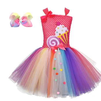 Çocuk Dondurma Gökkuşağı Kostüm Kız Prenses Elbise Cadılar Bayramı Cosplay Çocuk Tutu Elbiseler Karikatür Doğum Günü Kıyafet Toddler