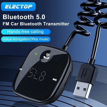 ELECTOP FM Verici Araba Bluetooth 5.0 Kablosuz AUX 3.5 MM Ses Alıcısı Eller Serbest Çağrı Desteği TF Kart FM Araba Bluetooth
