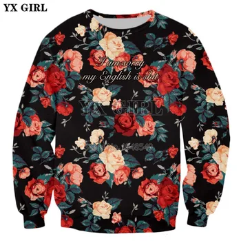 YX kız Marka giyim 2018 Yeni Moda Erkek 3d Kazak Retro Tarzı Çiçekler ve mektuplar Baskı Erkek / Kadın Rahat kazak