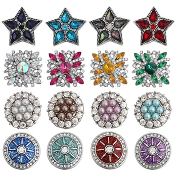 5 adet / grup Yeni Vintage Yapış Takı Sürü Bilezikler Yüksek Kalite Rhinestone Çiçek 18mm Metal Yapış Düğmeler DIY Charms Düğme Jewelr