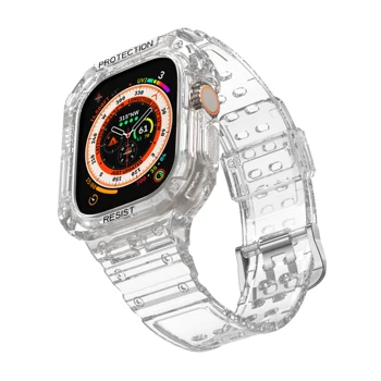 Apple Watch ile uyumlu Şeffaf Bant Kristal Bant Sağlam Tampon Durumda Apple Watch Serisi için ultra 49mm Şeffaf