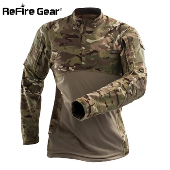 ReFire Dişli Taktik Ordu Savaş Gömlek Erkekler Uzun Kollu Kamuflaj Askeri T Shirt Rip-Stop Multicam Paintball Üniforma Giyim