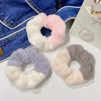 Yeni Kış Çift Renk Peluş Kalın Bağırsak Scrunchie At Kuyruğu Tutucu Saç Kravat Elastik Saç Bantları Kadınlar İçin saç aksesuarları