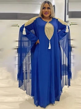 MD Afrika Elbiseler Kadınlar İçin Geleneksel Şifon Boubou 2 ADET Set Nakış Pullu Kaftan Robe Müslüman Abayas İslam Giyim