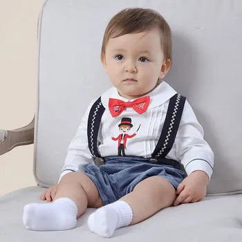 Çocuk Butik Giyim Bebek Karikatür Nakış Giysi Set Yürüyor Boys Doğum Günü Partisi Uzun Kollu Gömlek + Kadife Tulum