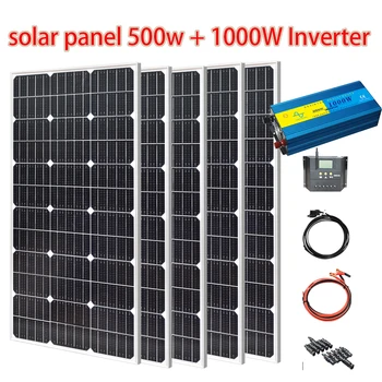 Cam GÜNEŞ PANELI kiti komple 500w güneş panelleri 12V 110V veya 220V 1000W İnvertör Denetleyici yeşil enerji ev karavan vb.