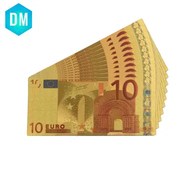 10 adet Renkli Altın Kaplama Euro 10 Altın Banknot iyi Sanat Hediye Kağıt Para Hediyeler