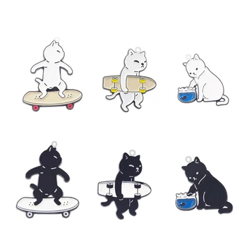 10 ADET Kedi Akrilik Charm Kolye Plastik Siyah Kaykay Kedi Bitki Delikli Yapımı Takılar Küpe Bilezik Takı