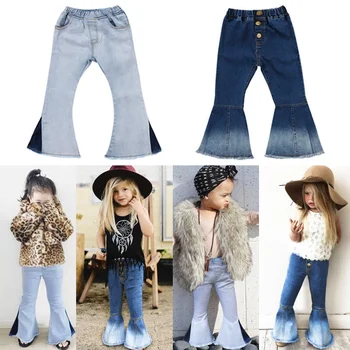 2021 Yeni Bebek Kız Moda Mavi kot Pantolon Kot 2-7Y Yürüyor Çocuk Çocuk Rahat Çan Dipleri Flare pantolon Geniş Bacak Pantolon