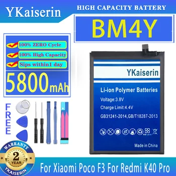 YKaiserin 5800mAh Pil BM4Y Xiaomi Poco F3 Redmi için K40 Pro K40Pro Yedek Piller