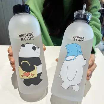 Sevimli Panda Ayı Fincan 1000 ml Su pipetli şişeler Şeffaf Karikatür Su Şişesi Drinkware Buzlu sızdırmaz Protein Shaker