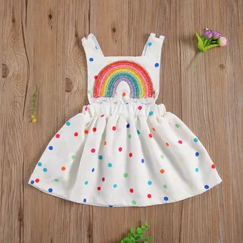 Pudcoco Yenidoğan Bebek Kız Giysileri Prenses Elbise Gökkuşağı Renkli Polka Dot Baskı Kolsuz Backless evaze elbise Bebek Kız İçin
